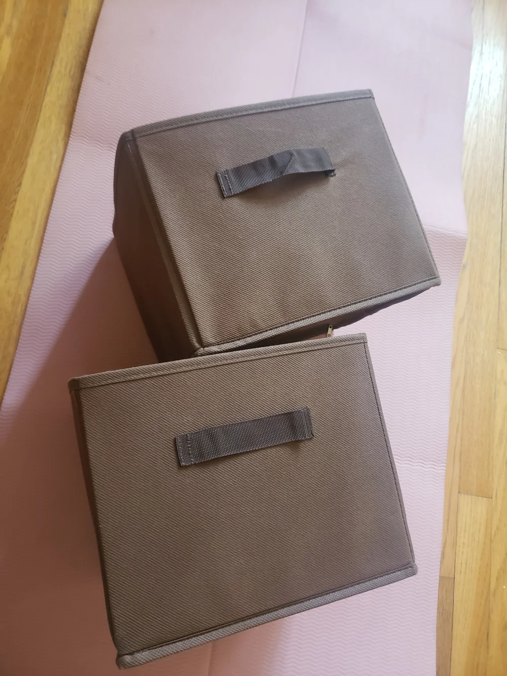 Brown Fabric Storage Bins Foldable Cube Organizers Set of 2 Closet Shelves